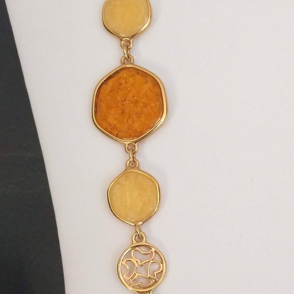 Orange, yellow and gold long necklace - Picture 3 of 5